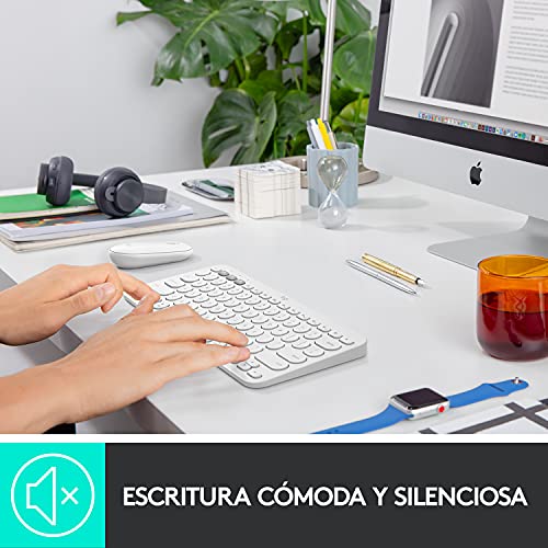 Logitech K380 Teclado Bluetooth Multidispositivo para Mac, Perfil Compacto, Conexión hasta 3 Dispositivos, Teclado de Tijera, Batería de hasta 2 años, macOS / iOS / iPadOS, QWERTY Español - Blanco