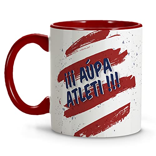 LolaPix Taza ATLÉTICO. Tazas Personalizadas con Nombre. Taza Desayuno fútbol. Taza de cerámica 330ml. Varios diseños.