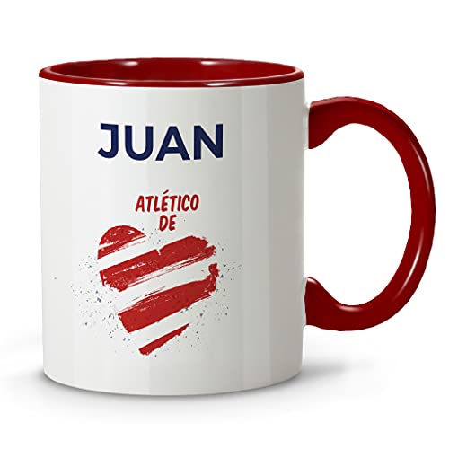 LolaPix Taza ATLÉTICO. Tazas Personalizadas con Nombre. Taza Desayuno fútbol. Taza de cerámica 330ml. Varios diseños.