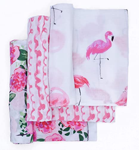 LollyBanks - Juego de mantas de muselina 100% algodón, diseño de flamencos y flores, diseño de flores, color rosa
