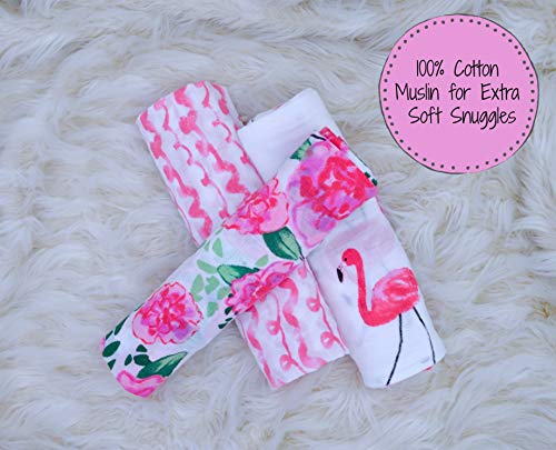LollyBanks - Juego de mantas de muselina 100% algodón, diseño de flamencos y flores, diseño de flores, color rosa