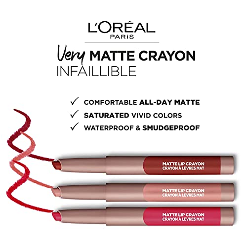 L'Oreal Paris Make-up Designer - Pintalabios Matte Crayón 111 A Little Chili permanente, rojo frambuesa - 22 ml