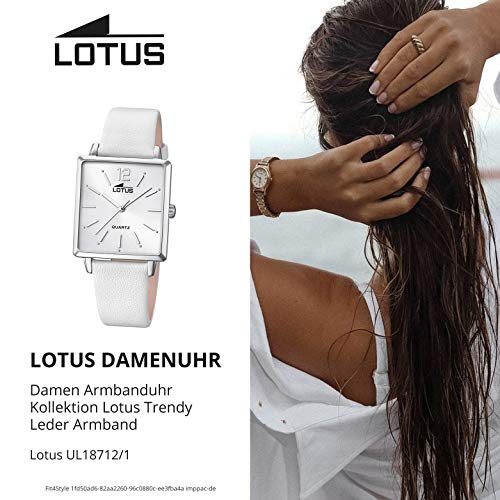 LOTUS Reloj Modelo 18712/1 de la colección Trendy, Caja de 29,00/27,00 mm Plata con Correa de Piel Blanco para señora