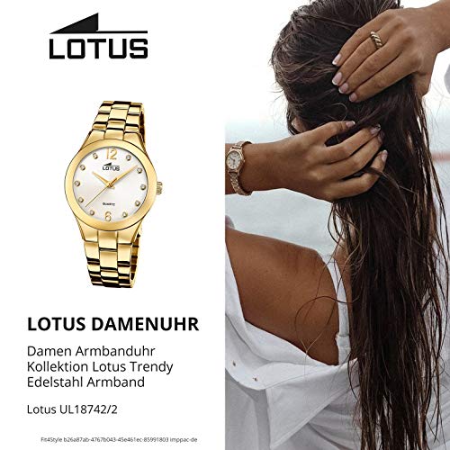 LOTUS Reloj Modelo 18742/2 de la colección Trendy, Caja de 32,5 mm Plata con Correa de Acero Chapado para señora