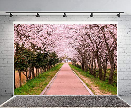 lovedomi 7x5ft Spring Botanic Garden Park Romántico Pink Cherry Blossom Avenue Fotografía Fondo Photo Studio Booth Vacaciones Familiares Fiesta de cumpleaños Estudio fotográfico Material de Vinilo