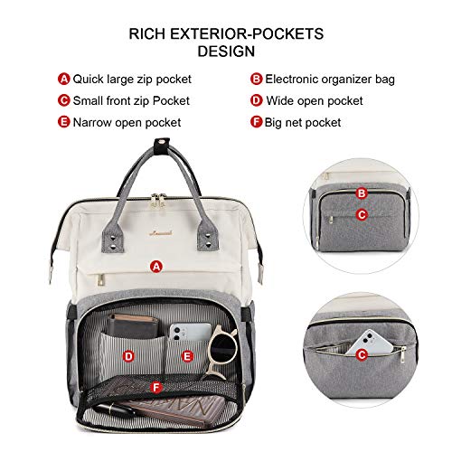 LOVEVOOK Mochila Portátil Mujer, Elegante Mochila Escuela con Compartimento para Portátil de 15,6 Pulgadas, Mochila para Universidad Viajes Trabajo Negocios Profesora, Beige Gris