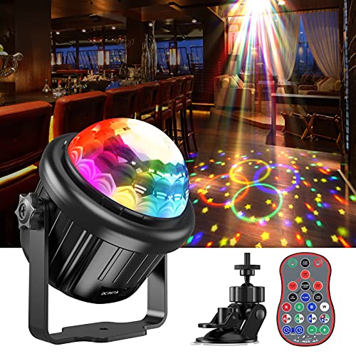 Luces Discoteca, Giratoria Bola de Discoteca con 3 modos y 18 Efectos, Control Remoto/Control de Sonido/Temporizador, Cable de 4 m Incluido, Bola Discoteca para Casa, DJ, Navidad Fiesta, Bar