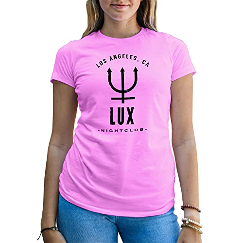Lucifer Morningstar TV Show Lux Nightclub Los Angeles Tom Ellis Camiseta Rosa para Mujer Size L