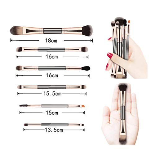 lujiaoshout Brocha 6Pcs Doble composición Cepillado Brocha de Maquillaje Profesional de los cepillos Cepillo cosméticos de Maquillaje de Ojos Negro Accesorio