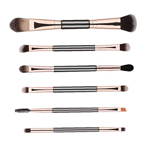 lujiaoshout Brocha 6Pcs Doble composición Cepillado Brocha de Maquillaje Profesional de los cepillos Cepillo cosméticos de Maquillaje de Ojos Negro Accesorio