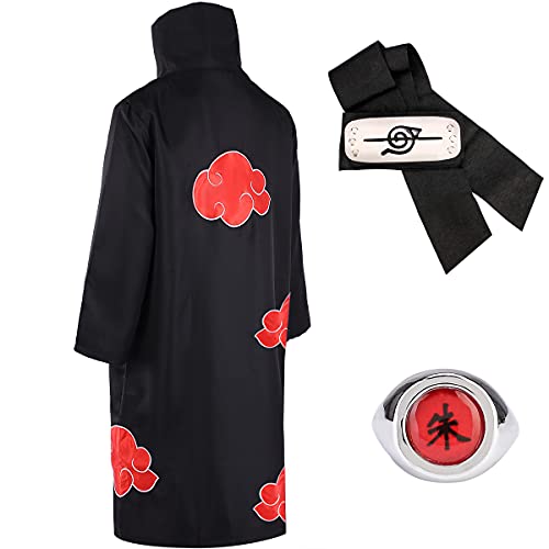 LUOWAN Capa de Akatsuki Itachi,Anime Naruto Akatsuki Uchiha Itachi Shuriken Frente Diadema Accesorios Trajes Cosplay Accesorios… (S)