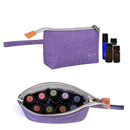 Luxja Bolsa de Viaje para Aceite Esencial Organizador para Aceite Perfumado y Accesorios Bolso para 8 botellas (5ml-15ml,incluido de botellas de rodillos) de aceite escencial, Violeto