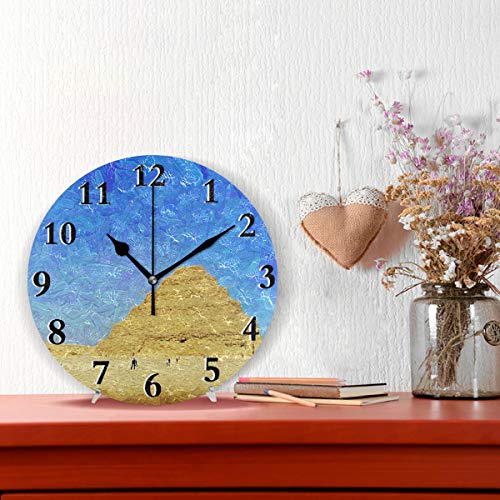 LZXO - Reloj de Pared con diseño de pirámides egipcias, Pintura de Desierto, silencioso, 24 cm, silencioso, Funciona con Pilas, Decorativo, para Cocina, Sala de Estar, Dormitorio, Oficina