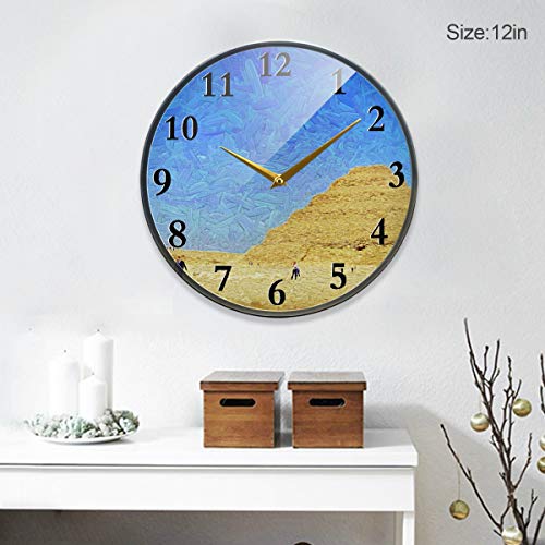 LZXO - Reloj de Pared Grande, diseño de pirámides egipcias, silencioso, Redondo, Moderno, Funciona con Pilas, decoración Interior/Cocina, Oficina, Escuela