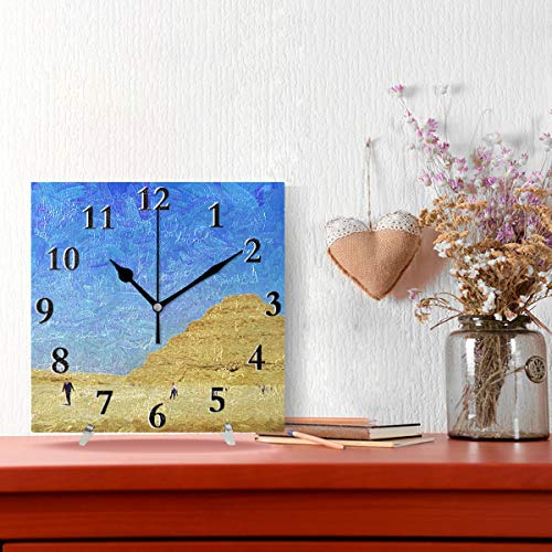 LZXO - Reloj de pared moderno con pirámides egipcias, diseño de pirámides del desierto, silencioso, funciona con pilas, cuadrado, diseño decorativo para interior/cocina