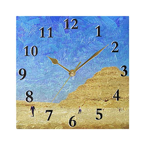 LZXO - Reloj de pared moderno con pirámides egipcias, diseño de pirámides del desierto, silencioso, funciona con pilas, cuadrado, diseño decorativo para interior/cocina