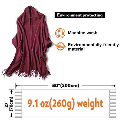 MaaMgic Bufanda de Invierno Para Mujer Chal Pashminas Foulard Grande Larga de 200 * 70CM Suave Mantón Grueso Multicolor para Mujeres,Burdeos