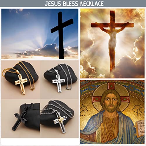 Magic Charms Hombre Colgante de Cruz de Acero Inoxidable con Cadena de 56 cm Unisex Colgante Crucifijo Negro/Oro/Plata/Oro plateado