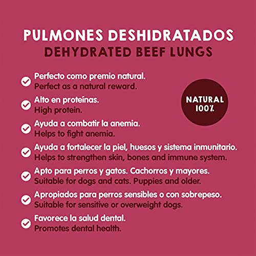 MAIKAI Chuches para Perros Naturales 100% - Pulmones de Ternera Deshidratados - Snacks y Premios Saludables - Dieta Barf - (3 Bolsas x 80 g)