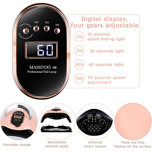 MAISITOO Lampara LED Uñas 168W Profesional Secador de Uñas LED UV Lampara Uñas Gel Semipermanentes Maquina Uñas Luz Lamp con Sensor Automatico,4 Temporizadores Manicura