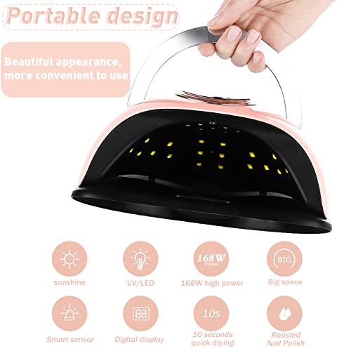 MAISITOO Lampara LED Uñas 168W Profesional Secador de Uñas LED UV Lampara Uñas Gel Semipermanentes Maquina Uñas Luz Lamp con Sensor Automatico,4 Temporizadores Manicura