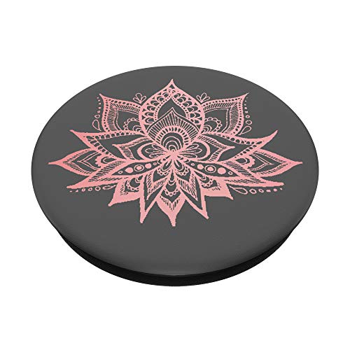 Mandala Flor Loto Rosa Rosa Gris Patrón Floral Moda PopSockets PopGrip: Agarre intercambiable para Teléfonos y Tabletas