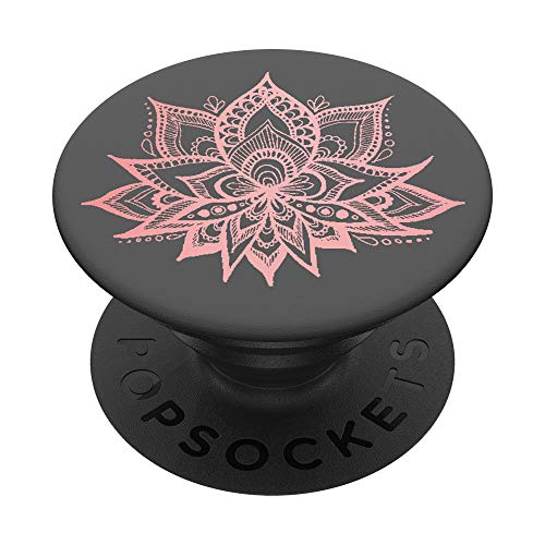 Mandala Flor Loto Rosa Rosa Gris Patrón Floral Moda PopSockets PopGrip: Agarre intercambiable para Teléfonos y Tabletas