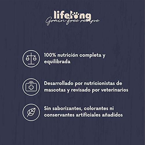 Marca Amazon Lifelong Alimento seco para gatos adultos esterilizados con pllo fresco, receta sin cereales - 3kg