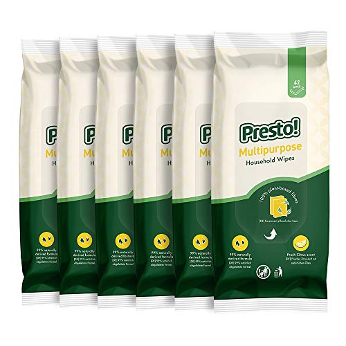 Marca Amazon - Presto! Toallitas multiusos biodegradables para el hogar, fragancia cítrica, paquete de 252 toallitas (42 toallitas x 6 paquetes)