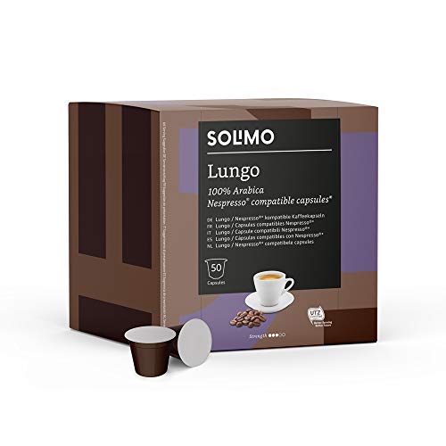 Marca Amazon - Solimo Cápsulas Lungo, compatibles con Nespresso - 50 cápsulas (1 x 50)