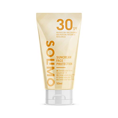 Marca Amazon - Solimo - SUN - Crema solar facial FPS 30, con vitamin E, antioxidante (4x50 ml)