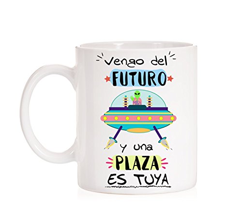 MardeTé Taza Opositor. Vengo del Futuro y una Plaza es Tuya. Taza de oposiciones para Regalo al Estudiante