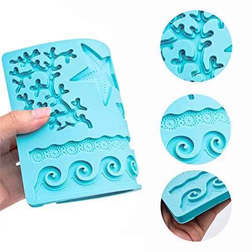 Marina Animales Moldes Silicona Molde Conchas del Mar Molde Decoración de Pastel de Estrella de Mar Molde Silicona de Mar en Forma 3D para Decorar Tartas Cumpleaños Chocolate Caramelos Bizcochos—Azul
