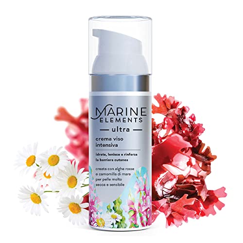Marine Elements - Crema facial hidratante eficaz en pieles secas, sensibles y enrojecidas. Hipoalergénico, con algas rojas, manzanilla marina, provitamina B5 y ácido hialurónico. (50 ml)