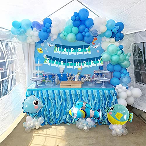 Marino Tema Decoración Fiesta Cumpleaños Niño, 108Piezas Océano Decoracion Globos de Cumpleaños Kit con Globos Animales Marinos y Globos Azules,Happy Birthday Banners para Niños Fiesta