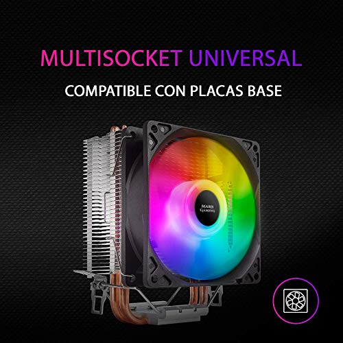 Mars Gaming MCPUARGB, Disipador CPU RGB, 2 Heatpipes HCT, TDP 130W, Silencioso, PWM