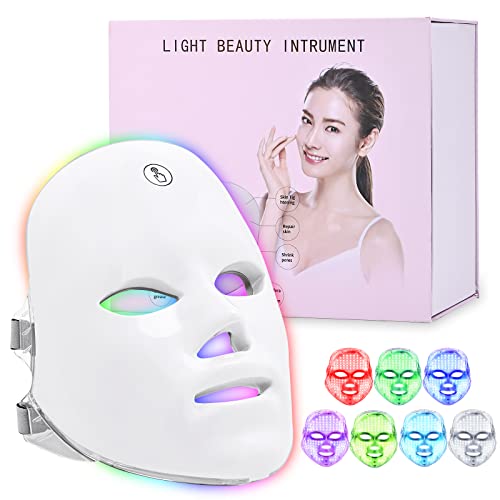 Máscara de Terapia de Luz, 7 Colores LED de Belleza Facial Fotón Rejuvenecimiento de La Piel Fototerapia Tratamiento de La Piel Facial Cuidado Facial Antienvejecimiento Antiarrugas Máscara de Ajuste