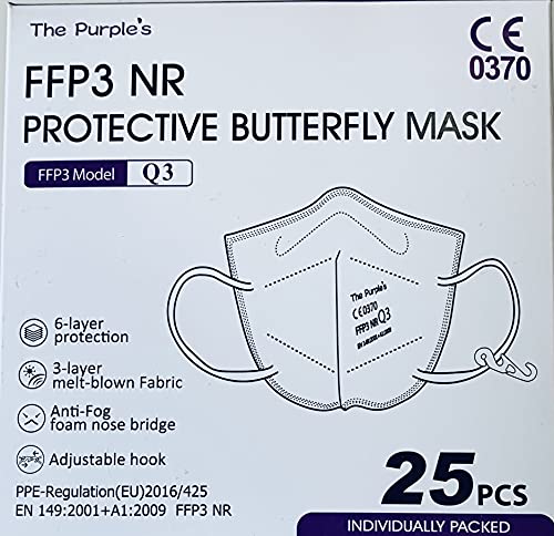 Mascarilla FFP3 NR Homologada - The Purple´s - Pack 25 ud. CE-0370, Color Blanco