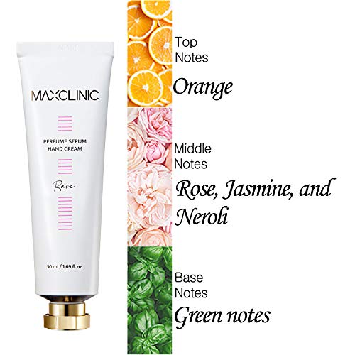 MAXCLINIC Perfume Serum Handcream Rose Rosa Crema de manos perfumada, hidratante, suavizante para manos secas y agrietadas 50ml / 1,69 oz