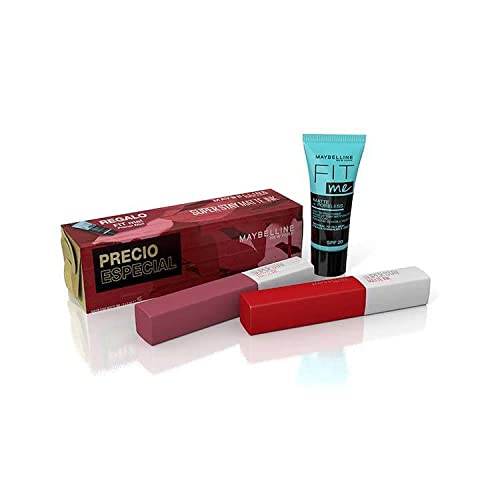 Maybelline New York cofre de maquillaje con 2 pintalabios Matte Ink tamaño estándar y Primer Fit mini Me de regalo