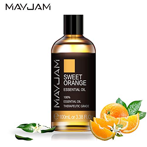 MAYJAM Aceites Esenciales de Naranja Dulce 100 ml, 100% Aceites Esenciales Naturales Puros, Aceite Esencial de Aromaterapia de Grado Terapéutico, Aceites de Fragancia para Difusor, Regalos Perfecto