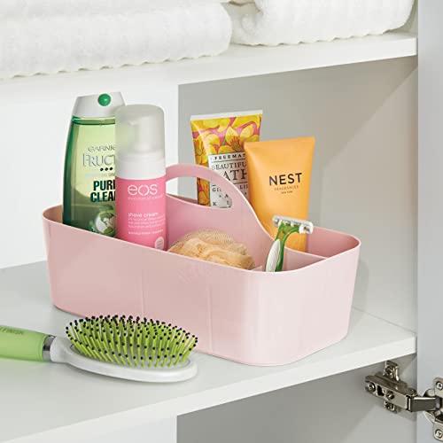 mDesign Cesta de baño con asa – Para usar como organizador de cosméticos, caja organizadora para cocina o toallero – Pequeña cesta para ducha con 6 compartimentos – rosa claro