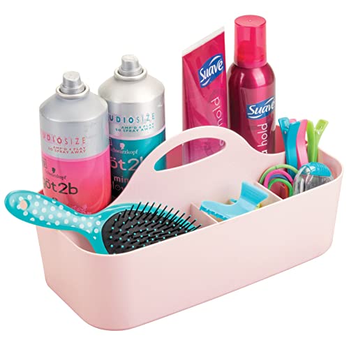 mDesign Cesta de baño con asa – Para usar como organizador de cosméticos, caja organizadora para cocina o toallero – Pequeña cesta para ducha con 6 compartimentos – rosa claro