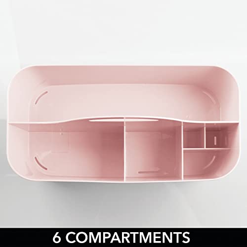 mDesign Cesta de baño con asa – Para usar como organizador de cosméticos, caja organizadora para cocina o toallero – Pequeña cesta para ducha con 6 compartimentos – rosa claro