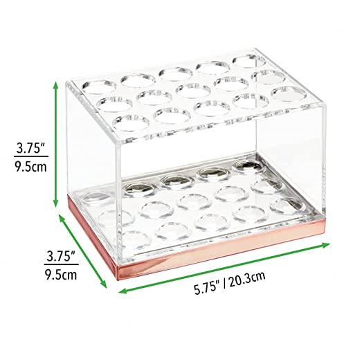 mDesign Práctico expositor de maquillaje – Decorativo organizador de cosméticos para máscara o labiales – Caja para guardar maquillaje con 15 compartimentos – transparente/dorado rojizo