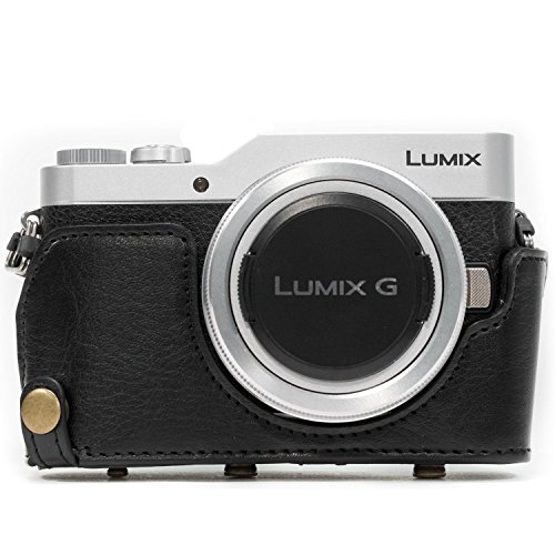 MegaGear MG1140 Panasonic Lumix DC-GX850, GX800, DC-GF9, DMC-GF8, DMC-GF7 (12-32 mm) Estuche Ever Ready, Funda de Cuero, de Pronto Uso, con Correa - Negro