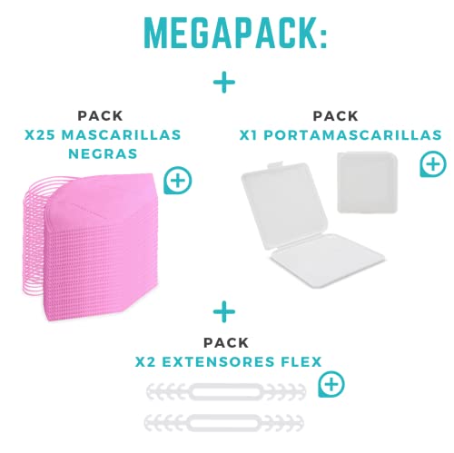 MEGAPACK - 25 Mascarillas FFP2 Homologadas Rosas SIN GRAFENO - Más Filtración, Ultraprotección, Calidad y Comodidad - Certificación Europea 2797