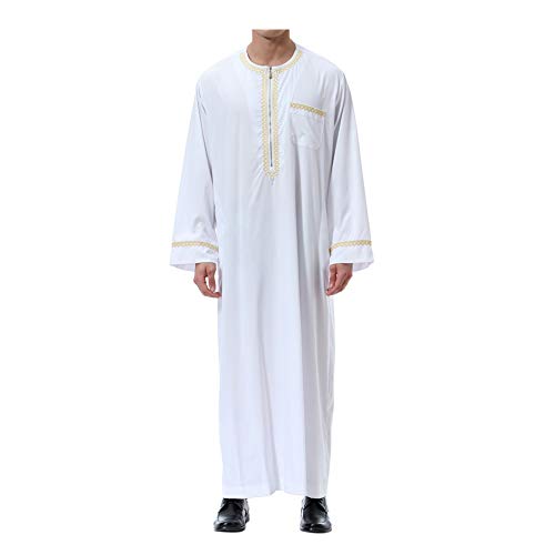 Meijunter musulmán Hombres islámico Dubai Robe - Cremallera O-cuello Manga larga árabe Thobe Saudi Estilo Dishdasha Kaftan Medio Oriente Étnico Kandoura