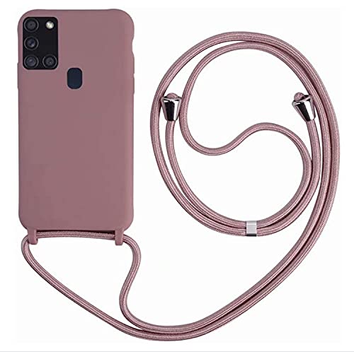 MEIVS Funda Compatible con Samsung Galaxy A21S, Ajustable Collar Correa de Cuello CordónCarcasa de Silicona-Loto Color