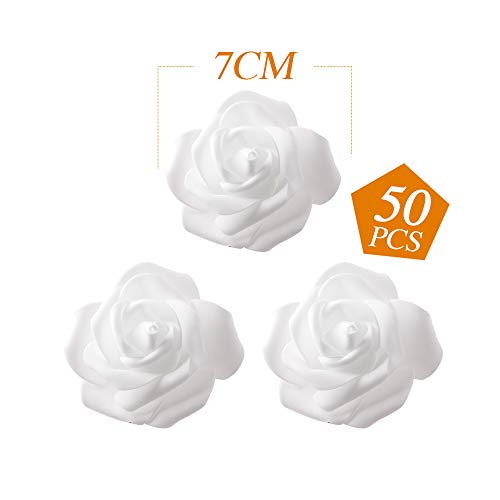 MEJOSER 50pcs Flores Rosas Artificiales en Espuma Cabezas de Rosa 7cm Rosas Falsas Blancas Decoración Boda Mesa Fiesta San Valentín Hogar Manualidades Oso